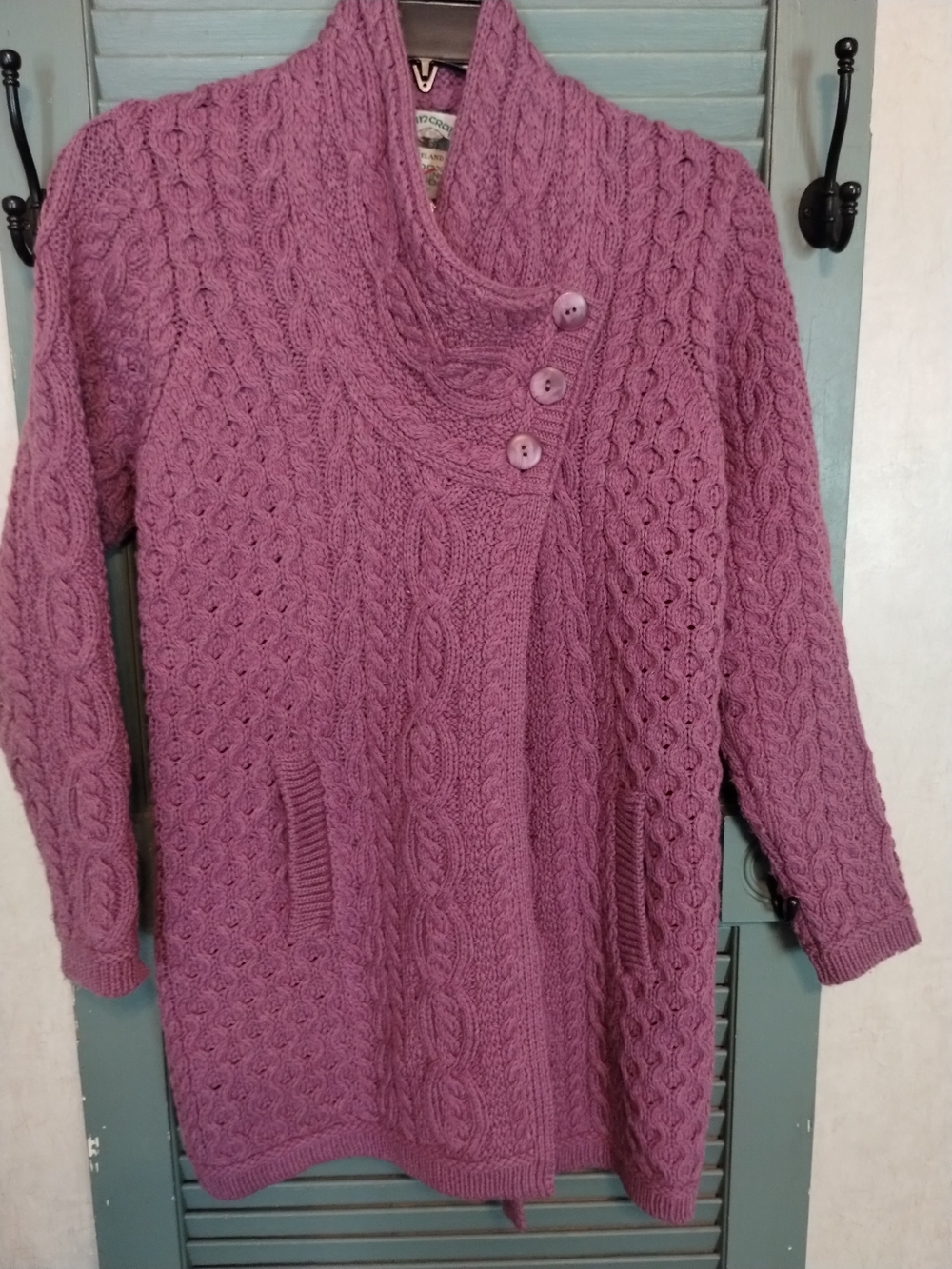 Cozy Cable Knit Button-Shoulder Sweater - Mauve Pink